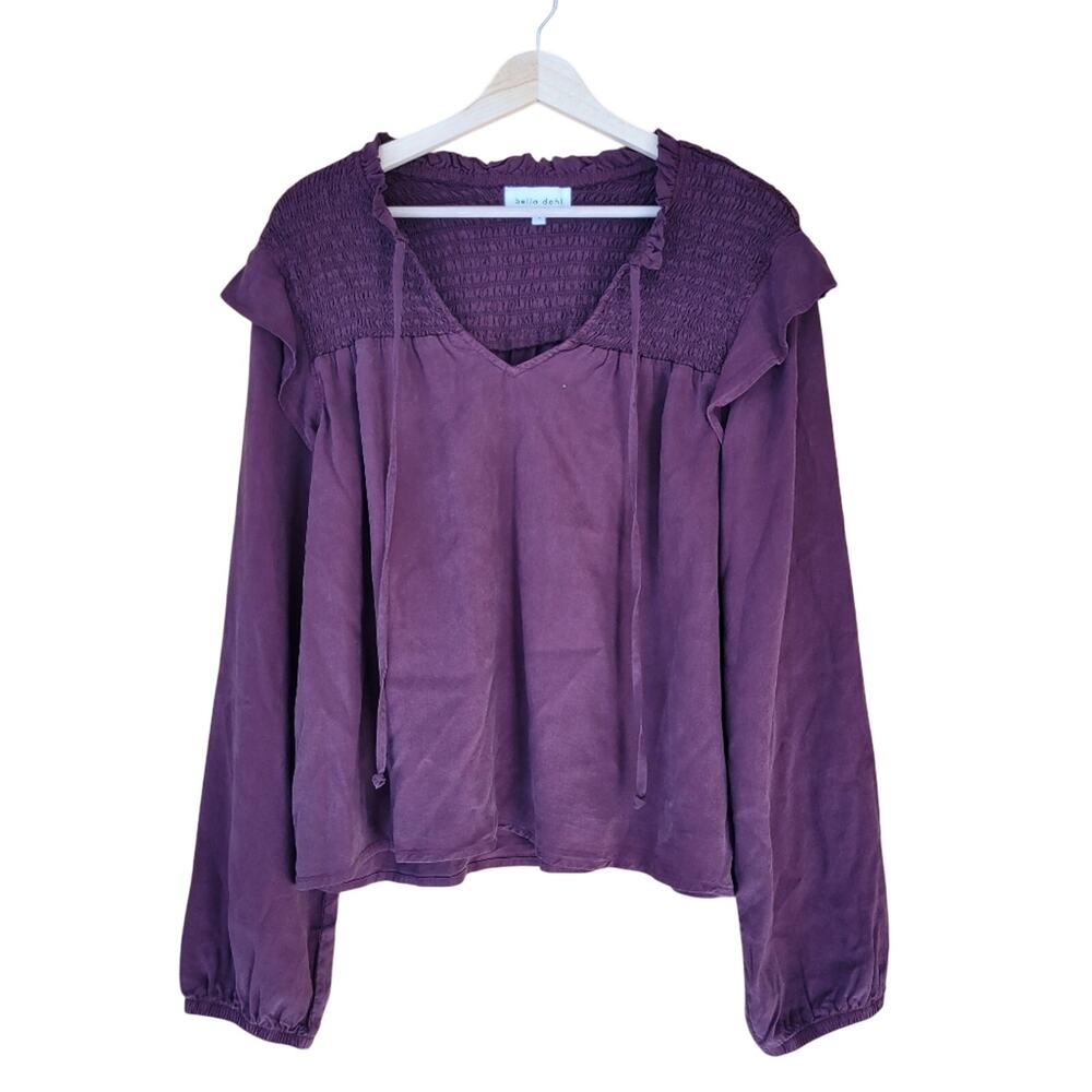 bella dahl Smocked Yoke Blouse Burgundy L
